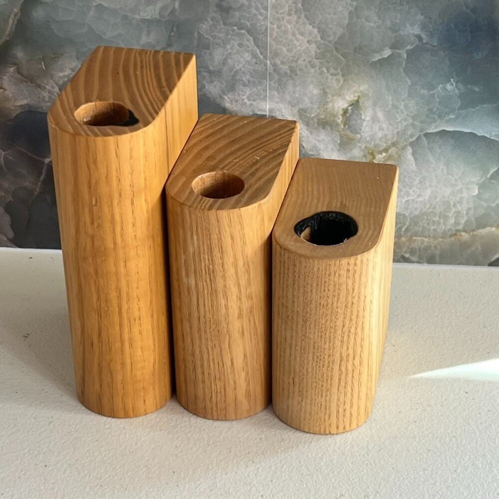 Unbranded Wooden Candle Stick Holders 3 Different Sizes Minimalist Natural Wood